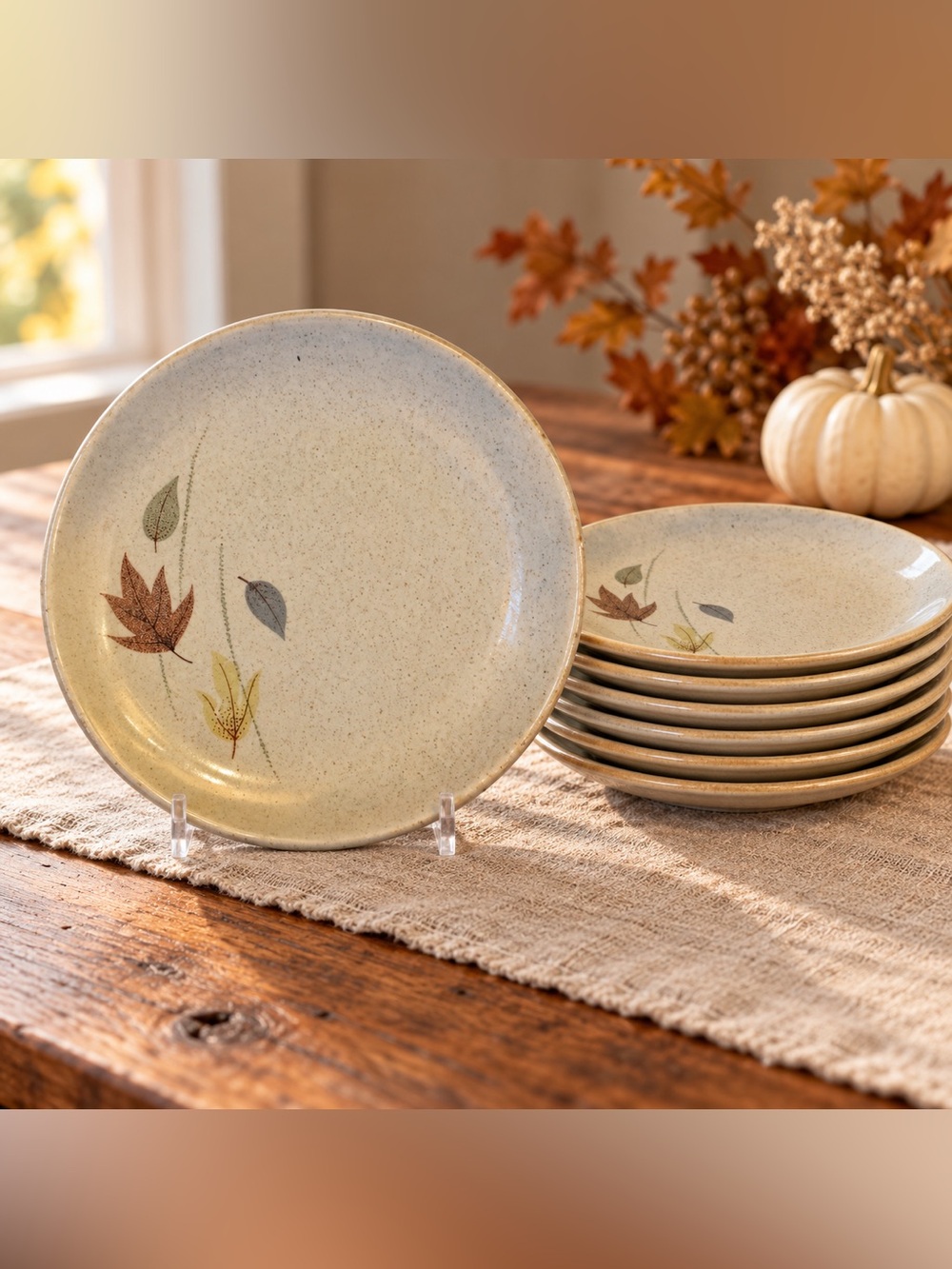 Franciscan October Fall Leaves Dessert Plates Set of 7 USA Vintage